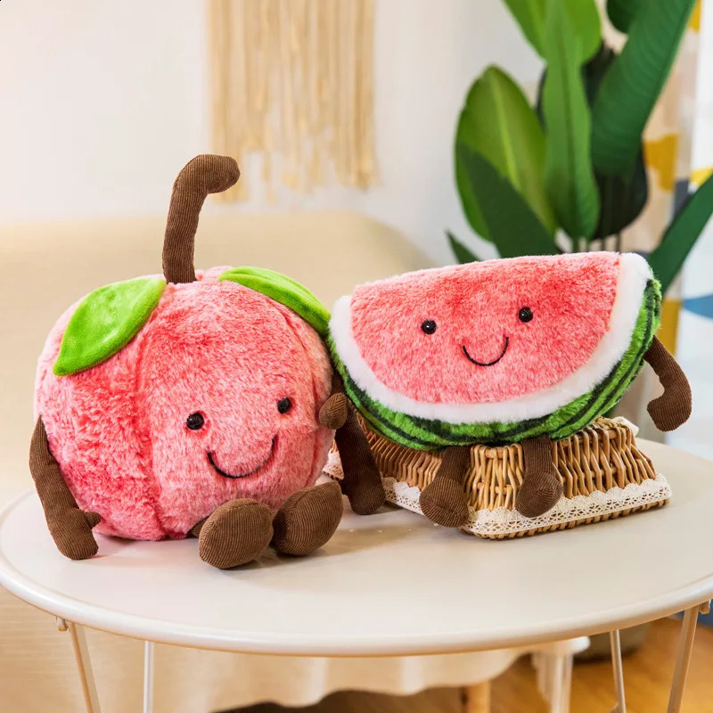 Jelly Cat Cartoon Watermelon Cherry Toy Simulation Expression Fruit Doll Bed Girl Holiday Gift 240904
