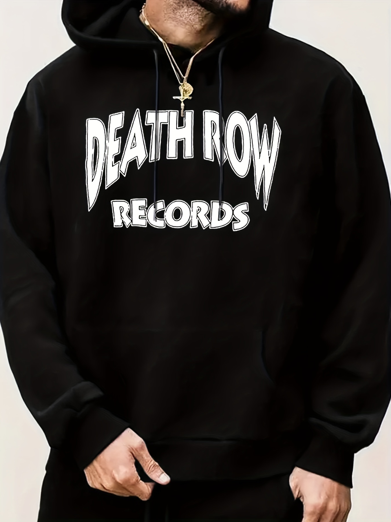 Death Row Records Graphic Print, Men's Stylish & Trendy & Cozy Long Sleeve Hoodie, Versatile Hooded Sweatshirt For Autumn & Winter Daily Wear