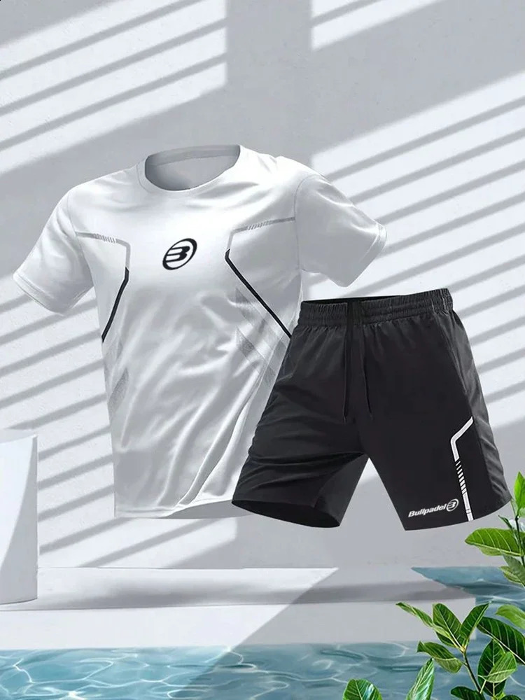 Bullpadel Mens Sports Tshirt and shorts Summer Soccer Training Badminton Sport Short mens Tennis sport sleeve top 240923
