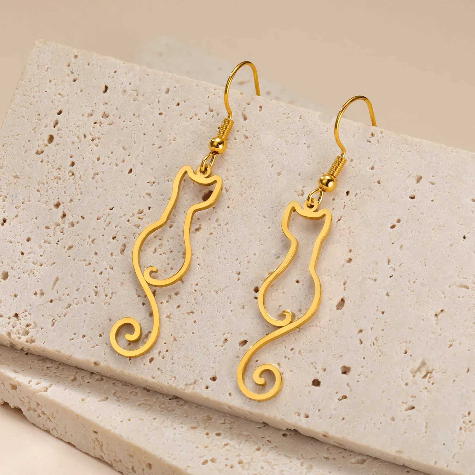 Cazador long tail cat earrings for women stainless steel jewelry cute cat pendant earrings birthday gifts 2024 trend new W240923