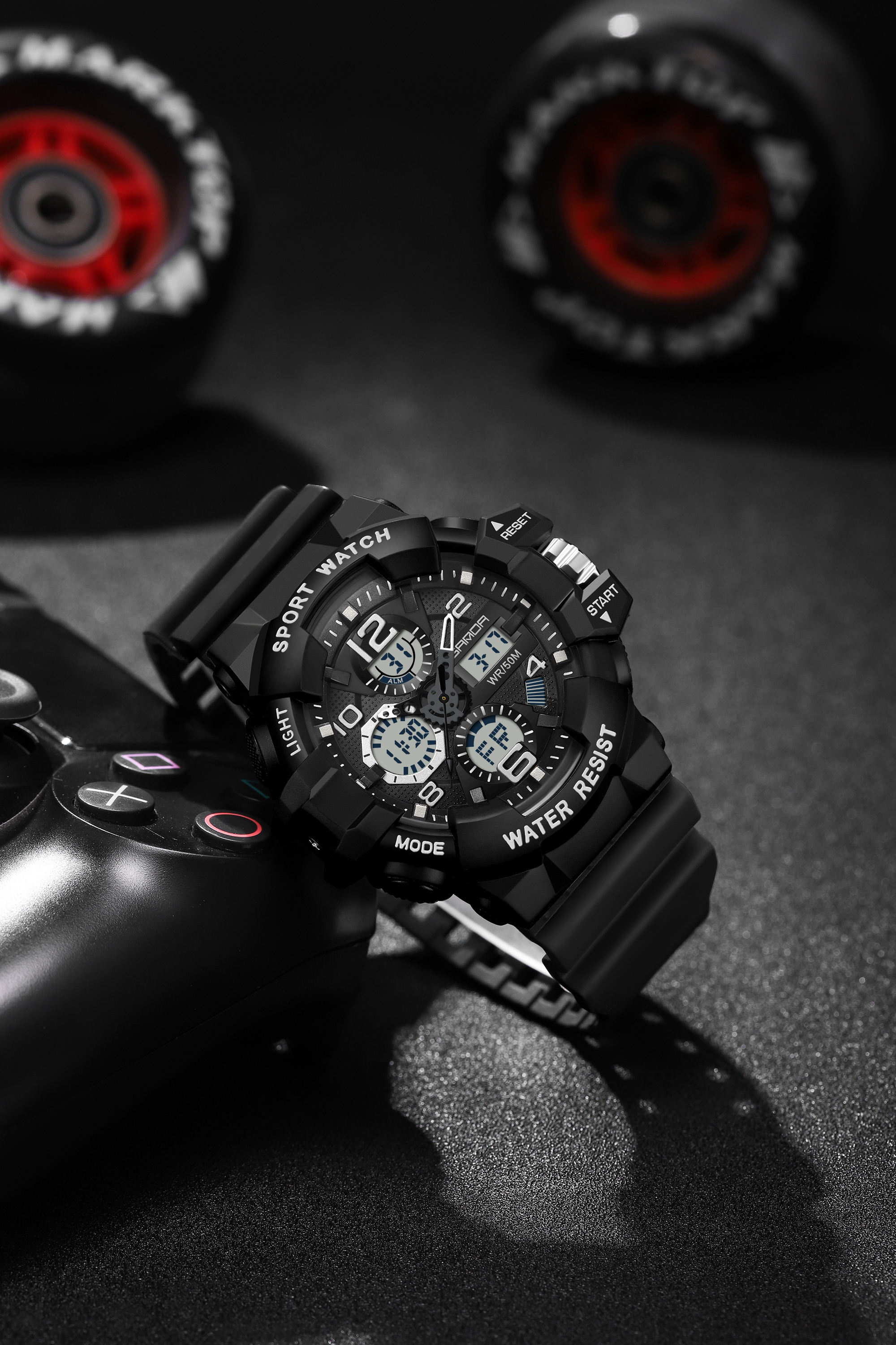 SANDA men's military watch black white sports watch LED digital 50M waterproof 3168 watch men's multifunctional clock Relogio Masculino 01