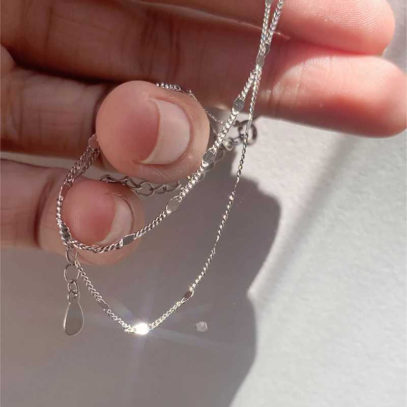 925 sterling silver sparkling new necklace with round edge chain simple bare chain Mtifunctional womens jewelry party gift Y240924