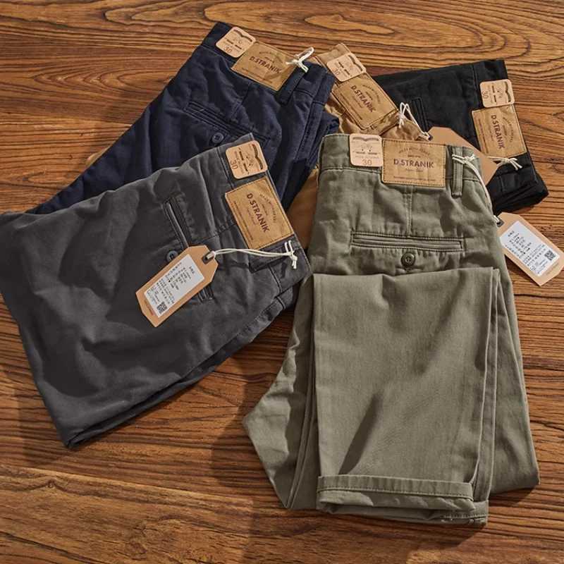 May Khaki American retro simple cargo pants mens heavy chino casual pants straight leg all matching tapered pants M240924