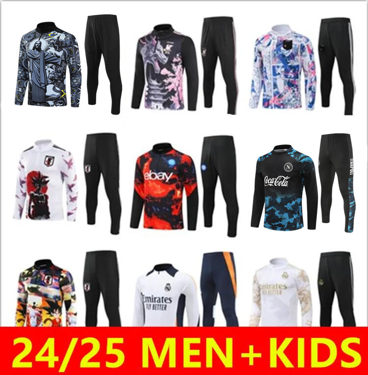 2024 Football Tracksuit Pre Match Jacket Japan Strike Drill 24/25 MBAPPE Soccer Training 1/4 Zip Long sleeve Jogging Futbol chandal Men kids suit