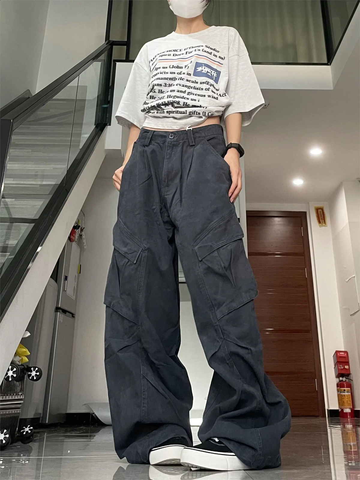 American style retro men and women trendy personalized multi pocket for couples autumn loose hip-hop casual pants y2k 240911