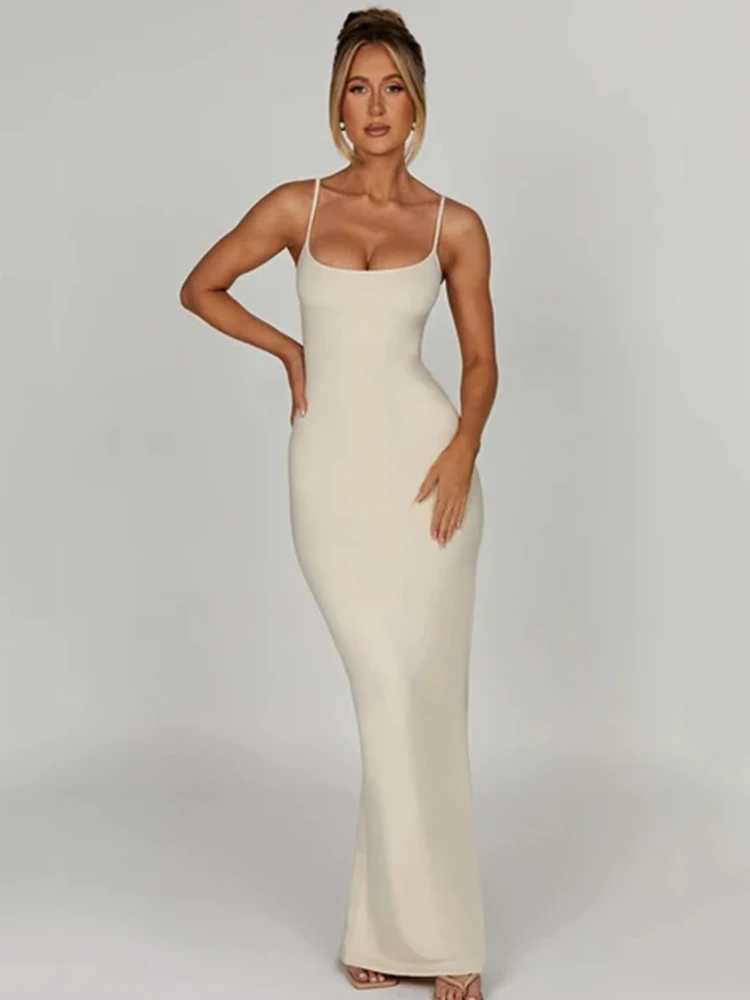 Article Sexy spaghetti strap backless tight fitting womens Maxi dress ultra-thin elegant party club women Vesidos solid Strt evening dress CL240924