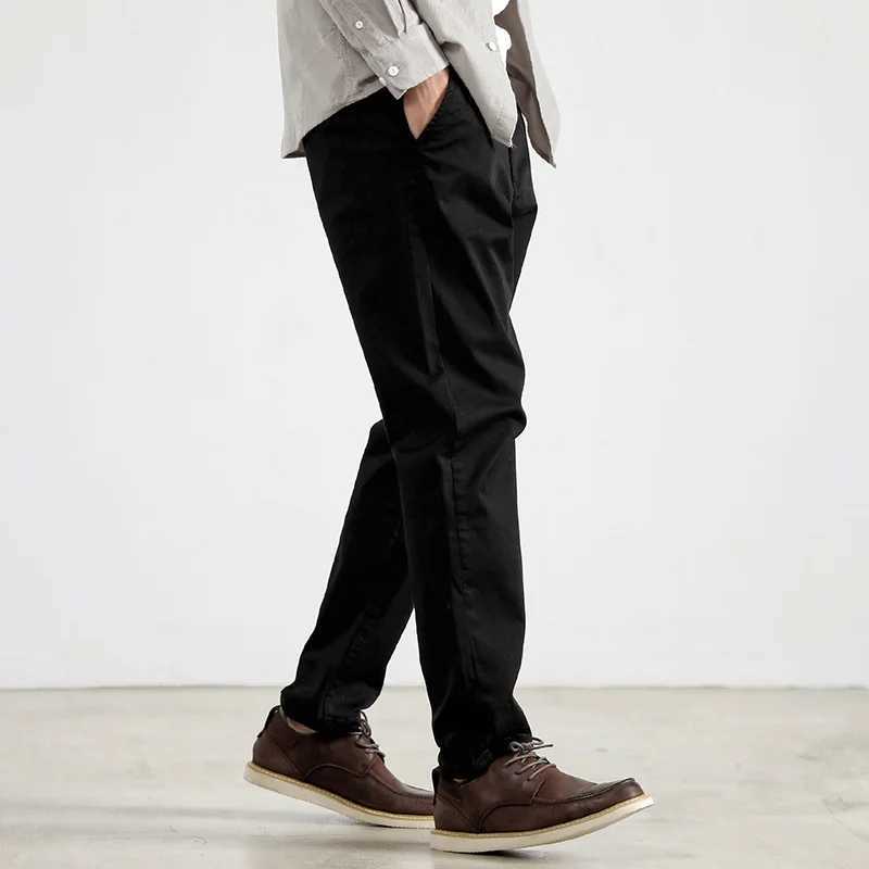 Spring and Autumn New AMERICAN Retro Twill Chino Casual Pants Mens Simple 97% Cotton Washed Slim Straight Pencil Trousers M240924