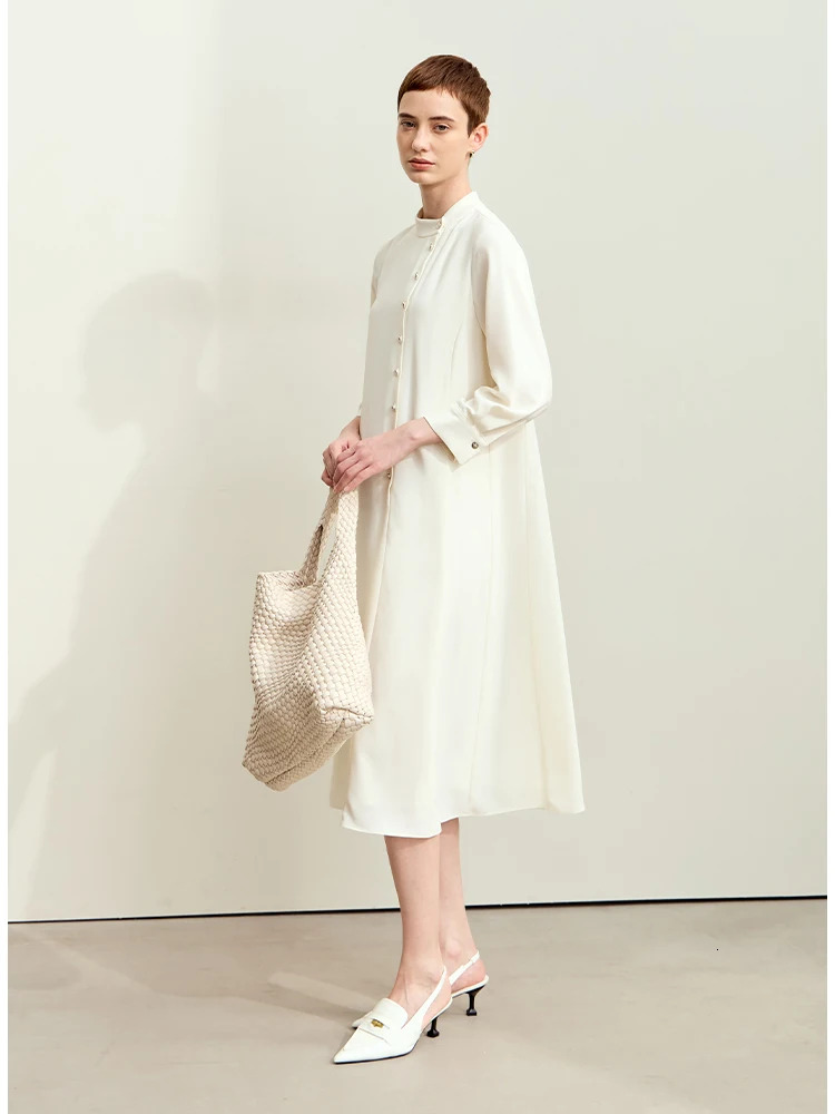 Amii Minimalism Dresses For Women 2024 Autumn New Stand Collar With Belt Midi A-E Loose Casual Chiffon Women's Dress 12443106