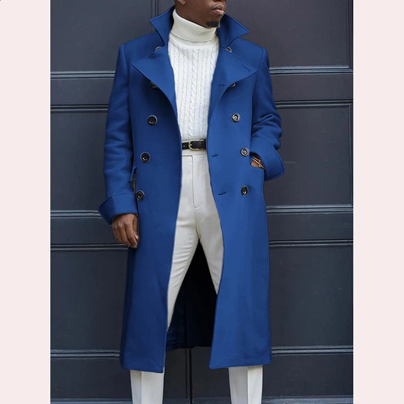 Fashion White Long Jackets Trench Wool Blends Mens Overcoat Long Trench Coat Double Breasted Coats Streetwear Party Loose Jacke 240923