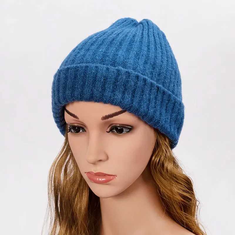 Unisex Wool Blend Striped Knit Beanie Hats for Women Men Winter Warm Ski Cap Grey Navy Khaki Black Fuchsia Blue Dark Yellow RedX240924