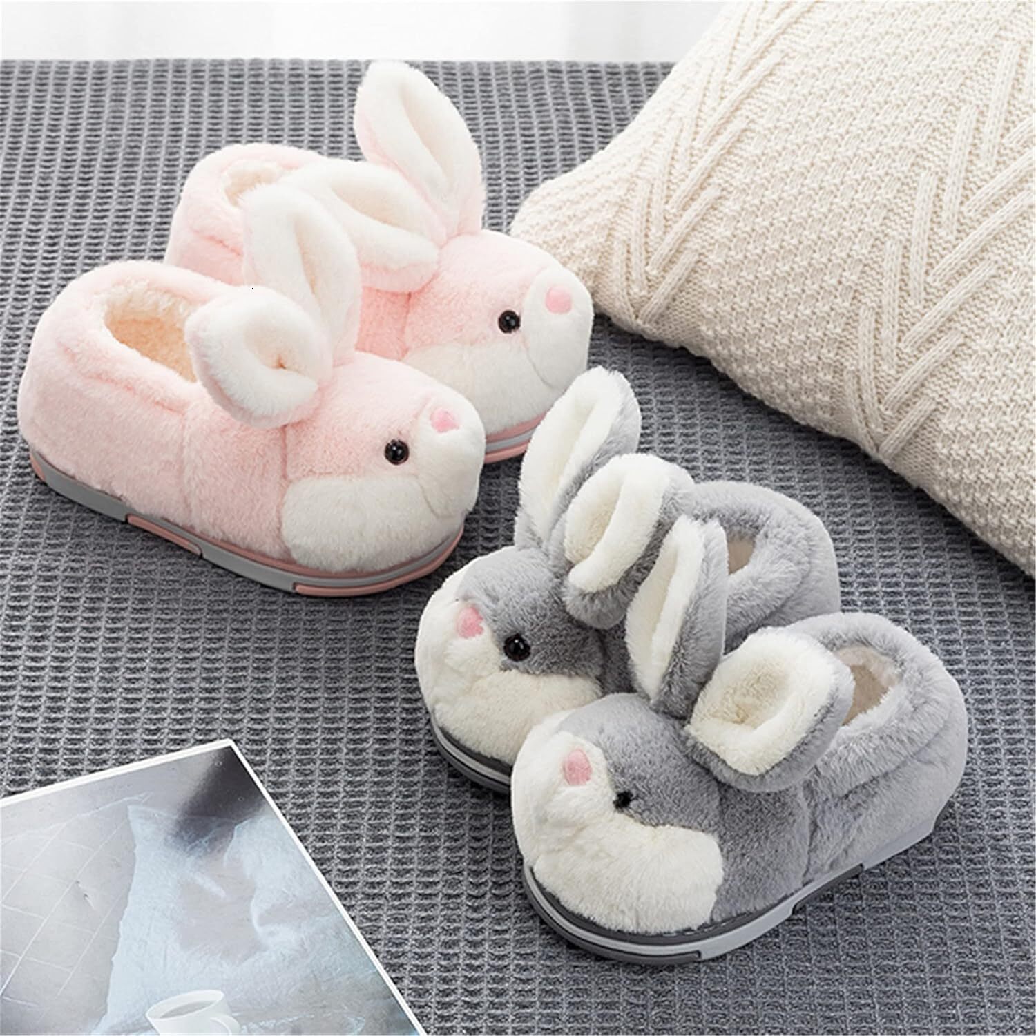 Women's cute rabbit animal fun comfortable slippers, soft and plush winter warm home slippers