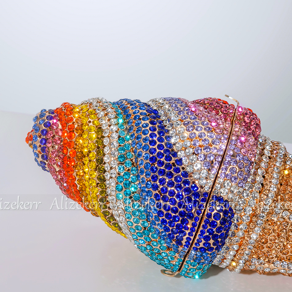 Ice Cream Shaped Dia Evening Clutch Bags Boutique Novelty Mini Rainbow Colored Rhie Purses And Handbags Party Wedding
