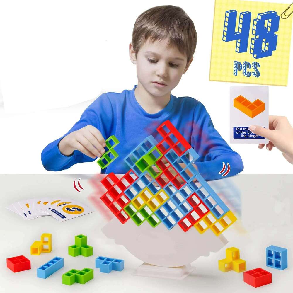48 Block Brick Balance Stacked Game Swing High Russian Building Bloc Stack Kid Desktop Toy
