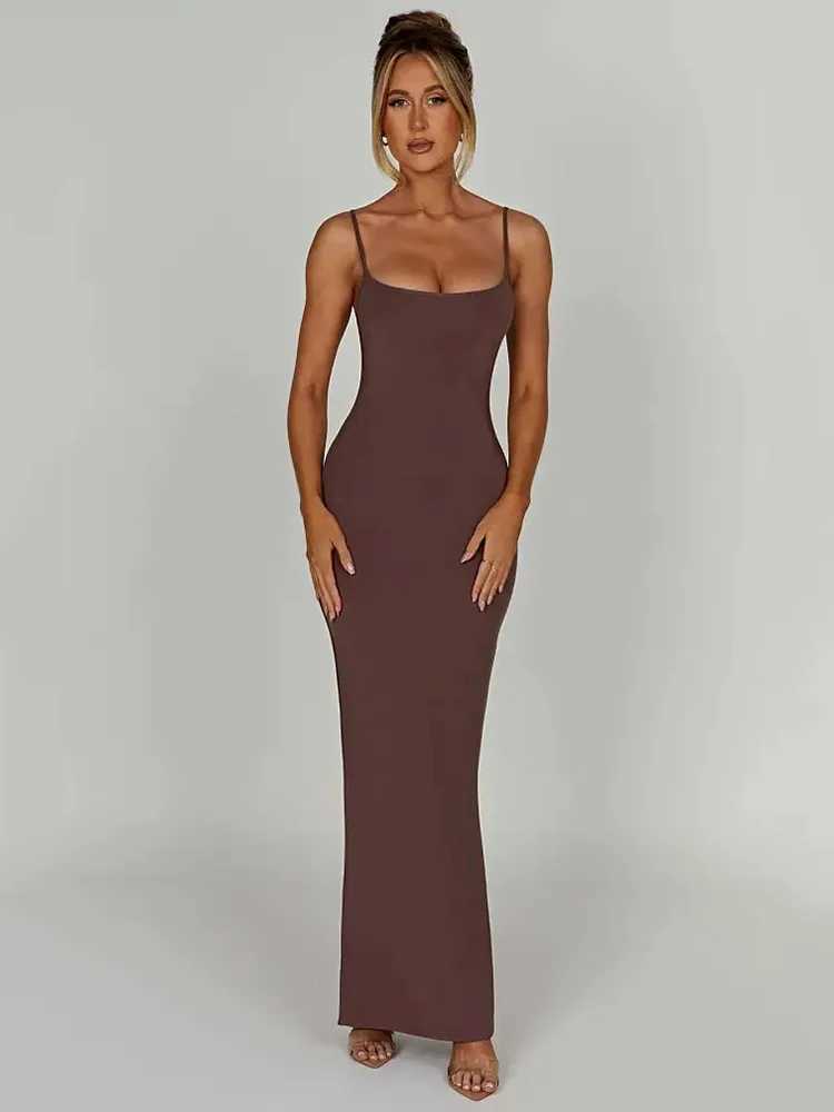 Article Sexy spaghetti strap backless tight fitting womens Maxi dress ultra-thin elegant party club women Vesidos solid Strt evening dress CL240924
