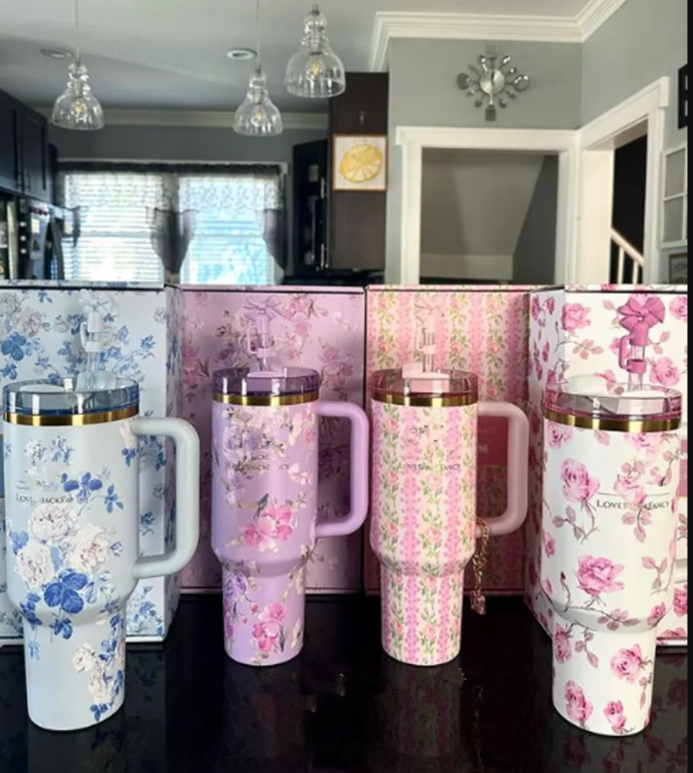 US stock DHL LOVE Barbi H2.0 40oz TUMBLER Pink Rose Blue Magnolia Mug 80's Peaches N' with Silicone Handle Lid and Straw Cups Mugs Target water bottles GG0924