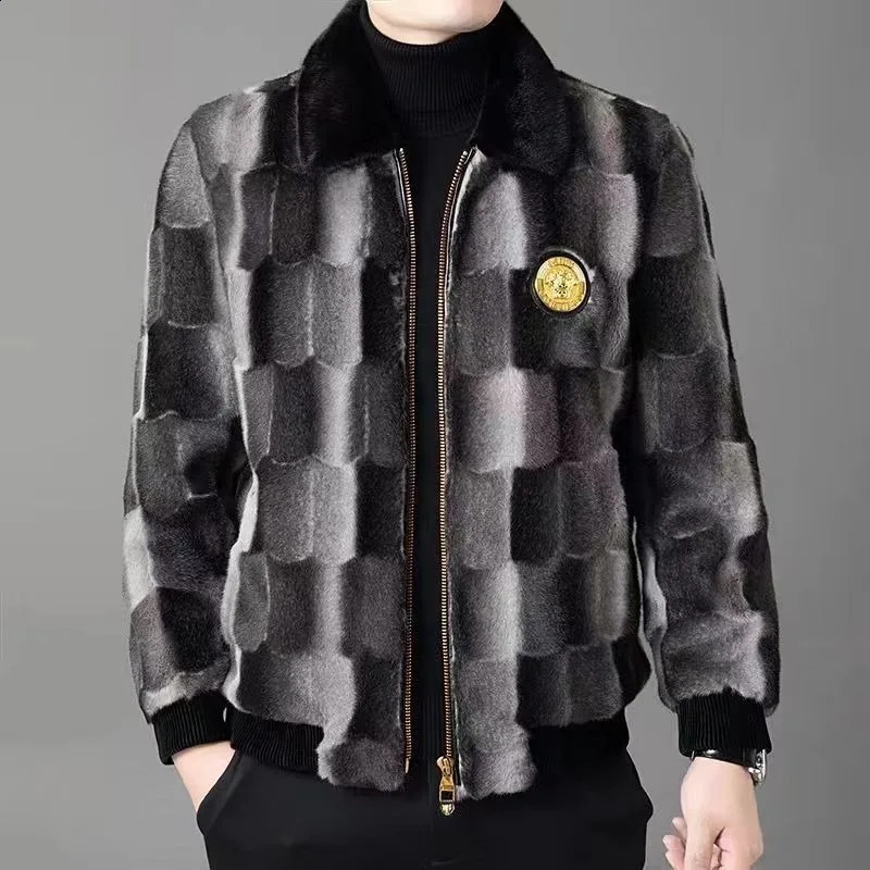 Winter mens ultra-thin mink coat fashionable polo collar large-sized thick fur coat integrated with casual short coat 240924