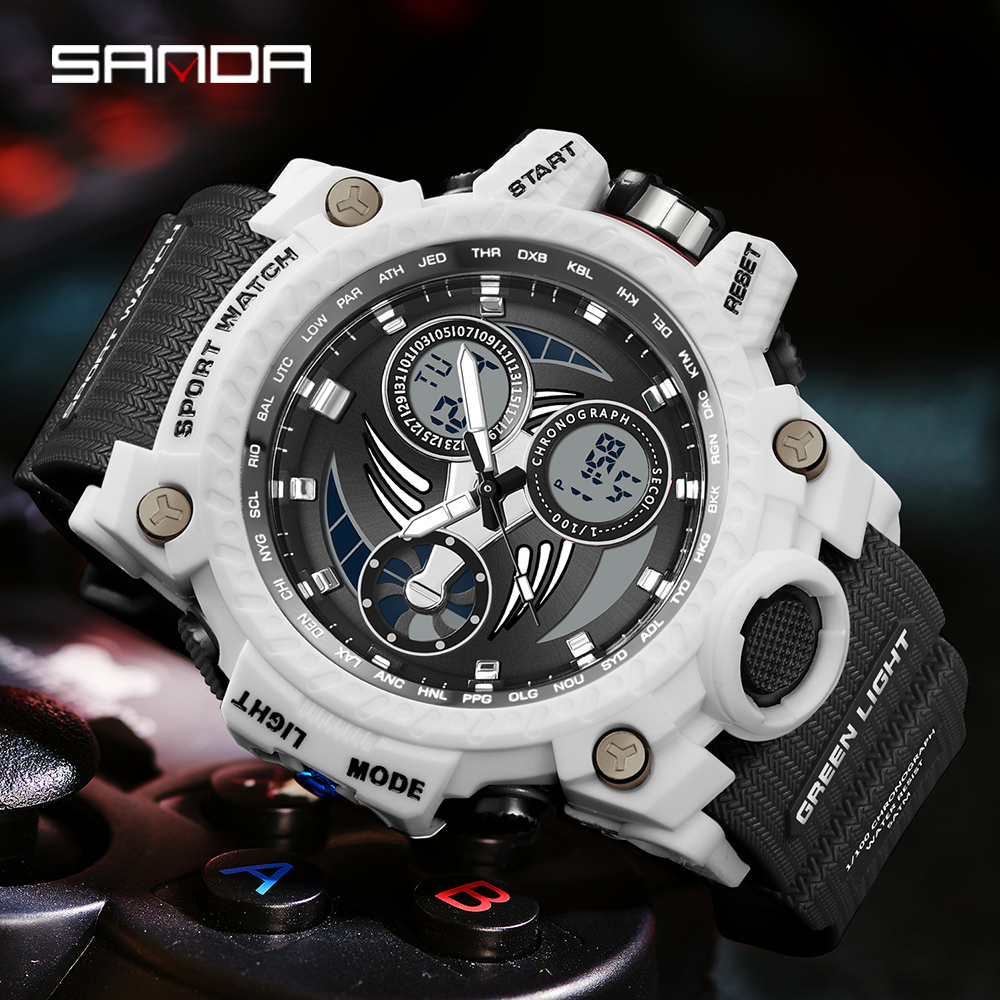 SANDA 3155 2025 G style new men's watch 50M waterproof and shock-absorbing sports military quartz watch men's digital watch clock 30