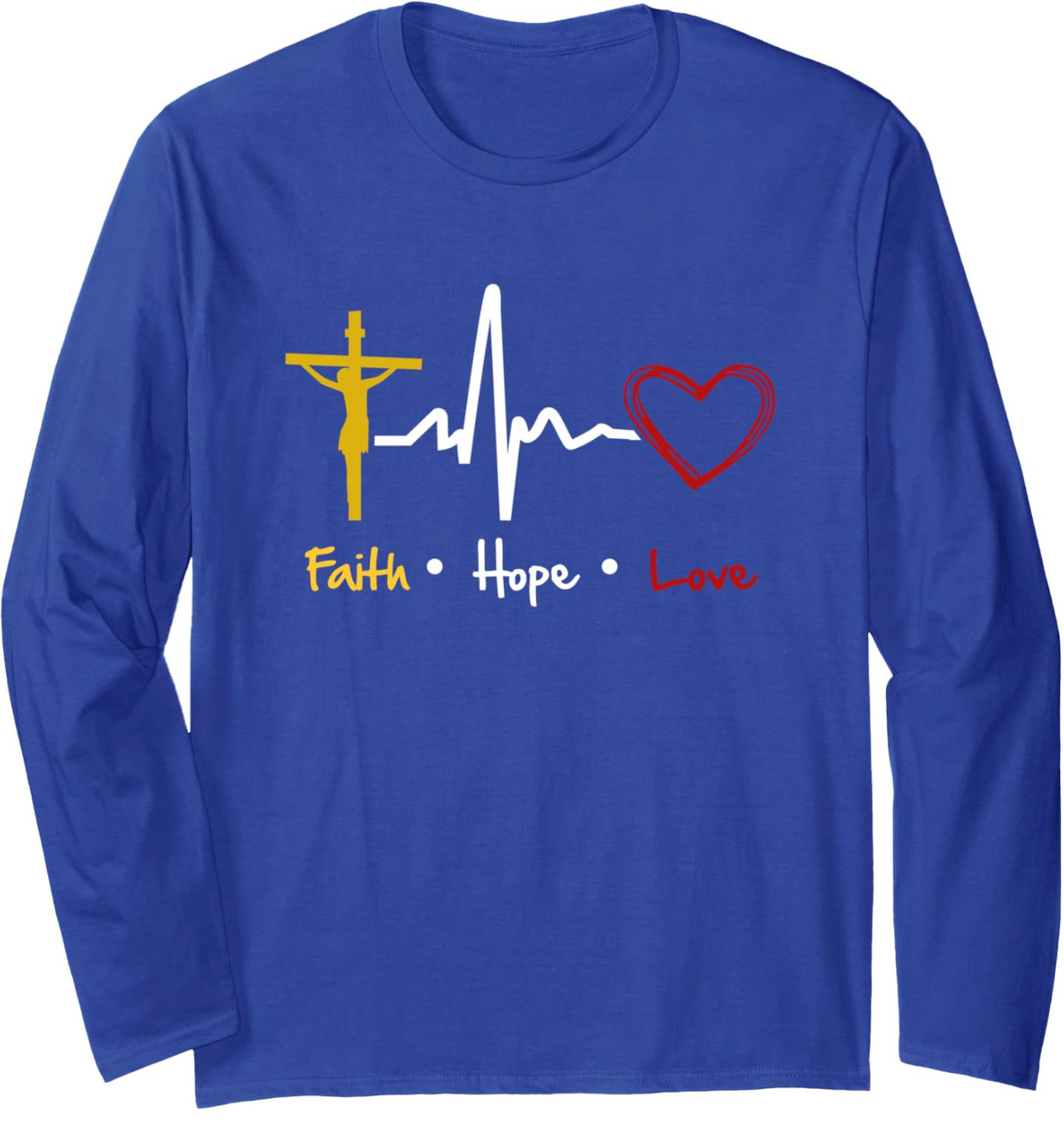Long Sleeve Shirts for Men sweatshirt Colorful Faith Hope Love Heartbeat Of Jesus Cross Heart Rate Long SleeveTee Streetwear Casual tops clothes