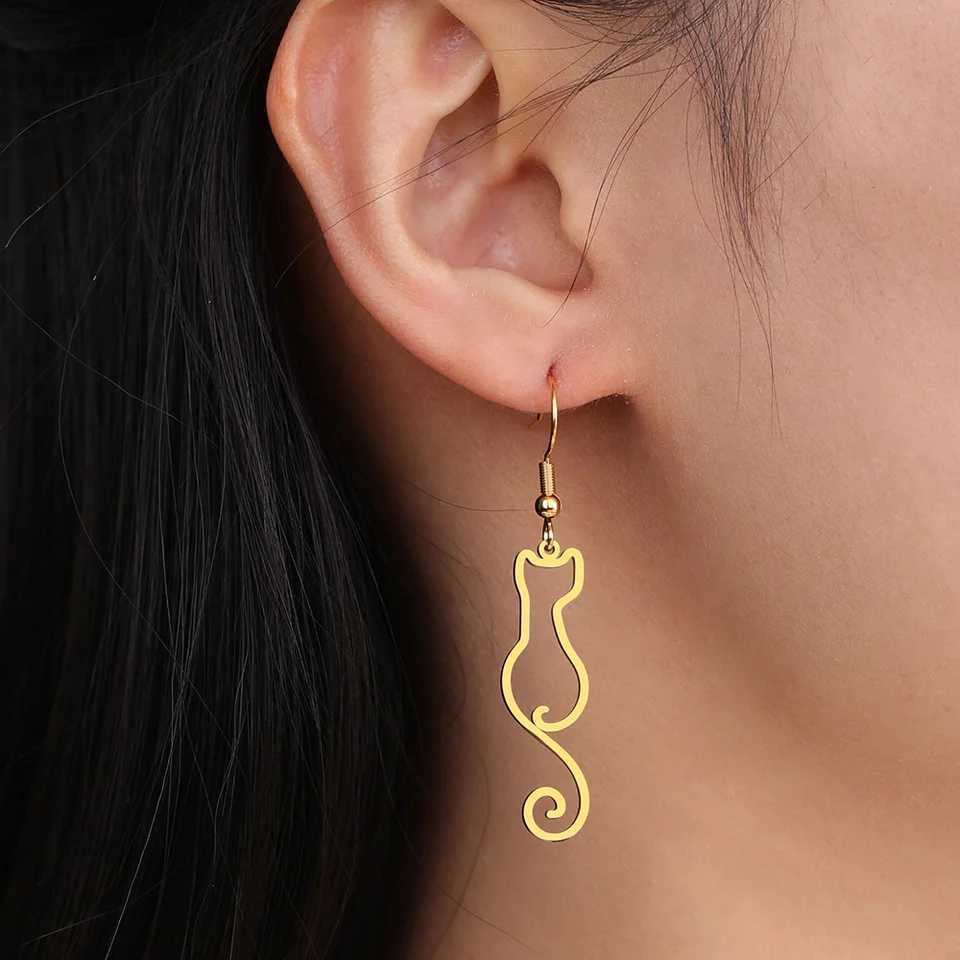 Cazador long tail cat earrings for women stainless steel jewelry cute cat pendant earrings birthday gifts 2024 trend new W240923