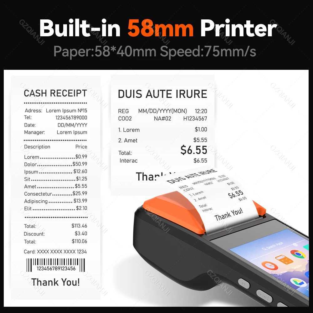 wholesale Printers Handheld Android 8.1 PDA 58mm mobile receipt intelligent bill hot printer 5.5 high-definition touch screen Bluetooth POS system H24