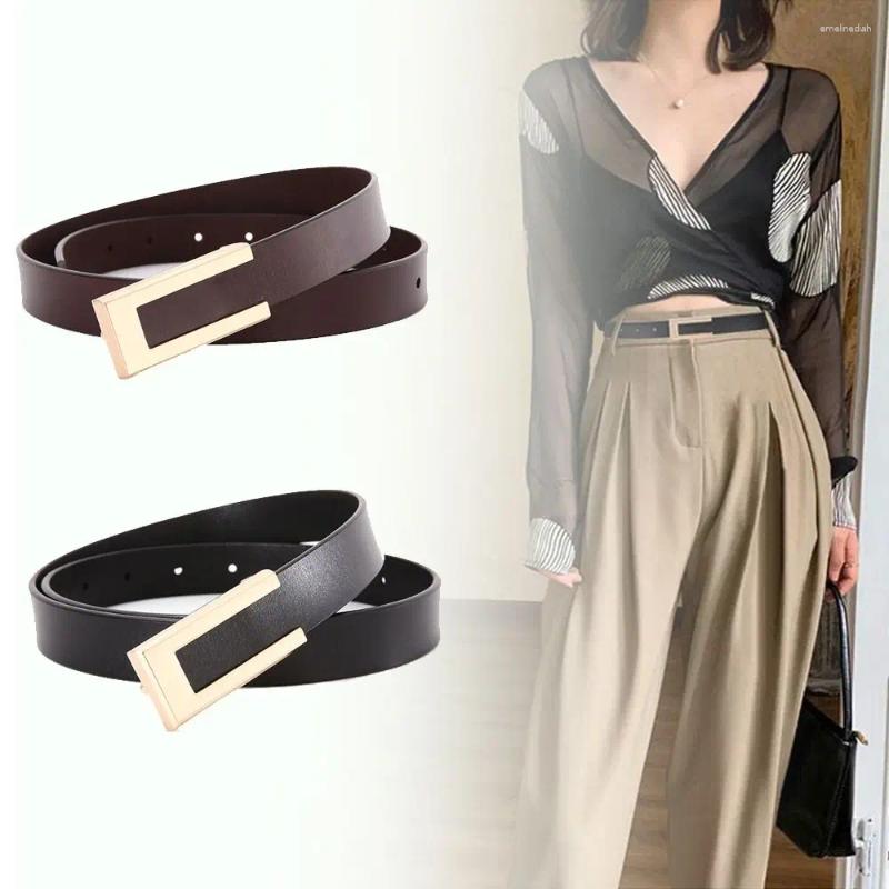 Belts Vntage Versatile Leather Belt Design Women Metal Slide Buckle Trouser Dress
