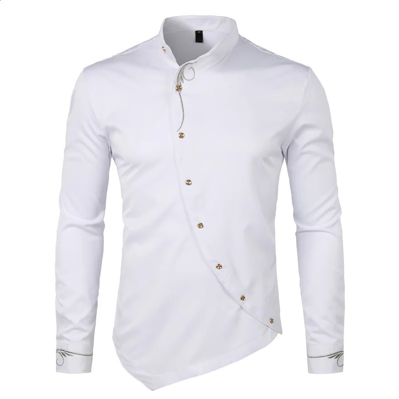 Mens Hipster Oblique button down embroidered dress slim fit long sleeved mens casual business wedding 240923