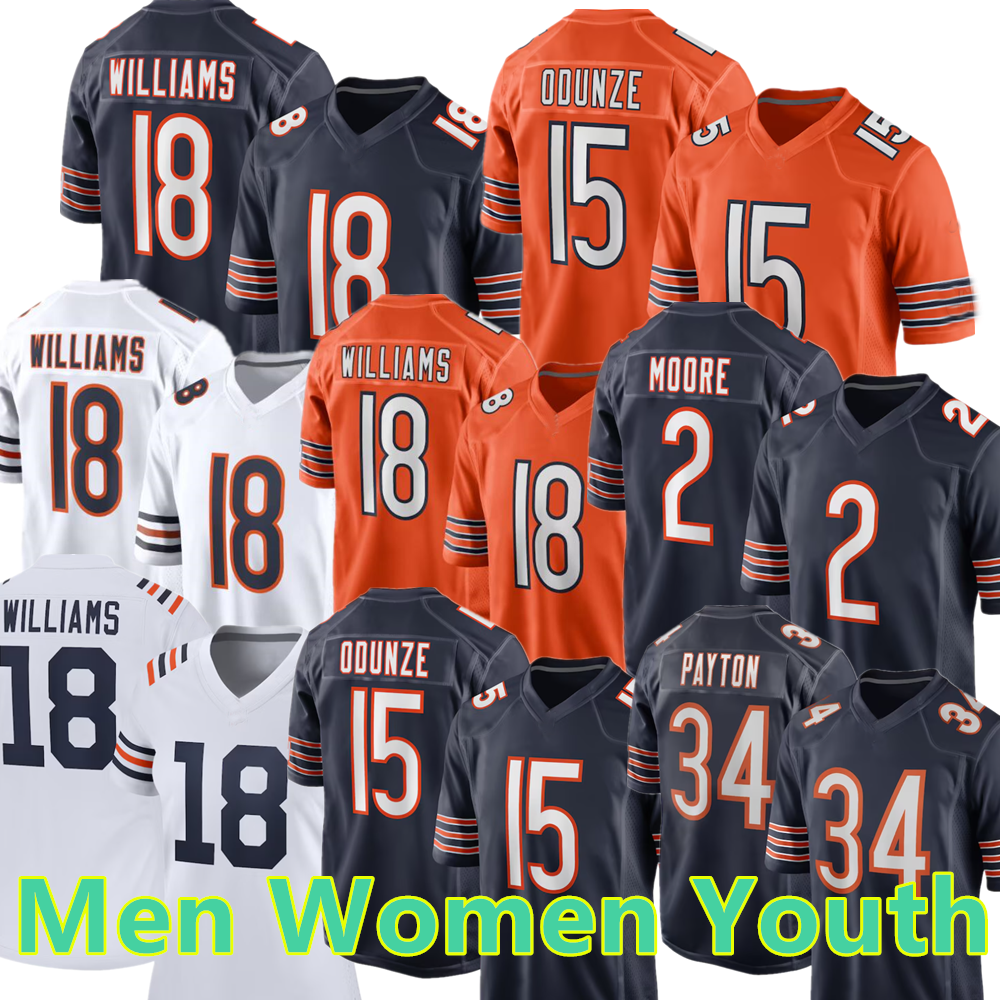 Custom 18 Caleb Williams 15 Rome Odunze Football Jerseys 2 DJ Moore Walter Payton Keenan Allen Cole Kmet Montez Sweat Col Johnson