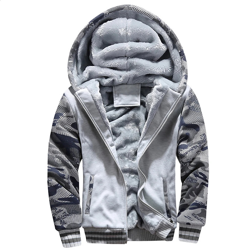 Mens Fleece Jacket Camouflage Thicken Jackets Hooded Coat Winter Long Sleeve Down Coats Casual Streetwear Mens Hoodies 240912