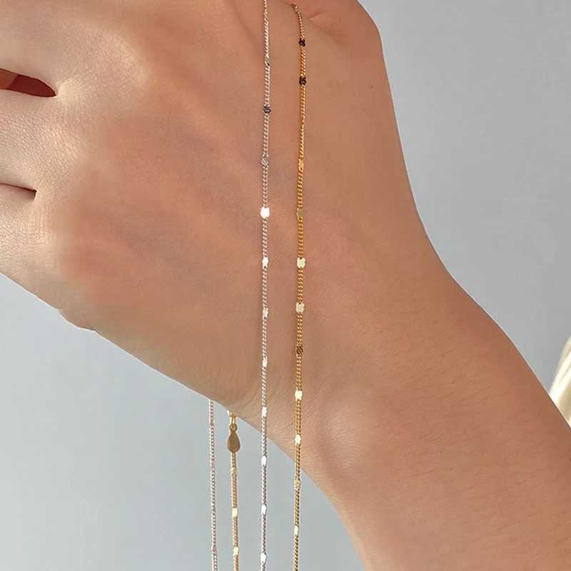 925 sterling silver sparkling new necklace with round edge chain simple bare chain Mtifunctional womens jewelry party gift Y240924