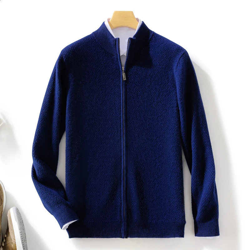 Addonee Mens Thick Cashmere Sweater Jacket Autumn Winter Zipper Open Collar Cable Knitted 100% Merino Wool Knitted Top 240924