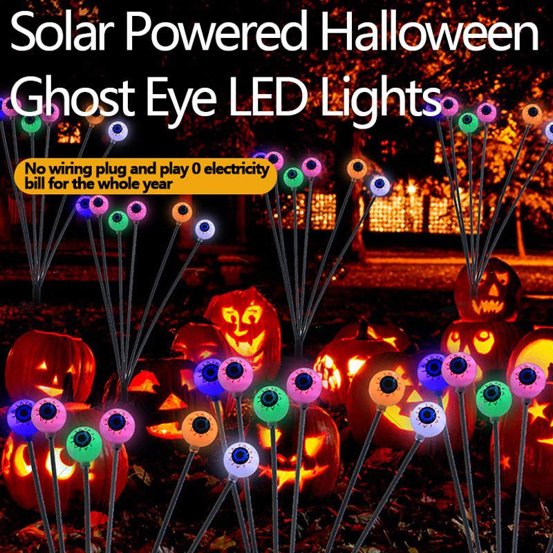 Solar Halloween Ghost Eye LED String Lights Ground Plug Lights Outdoor Patio Festival Ambient Lights Firefly Eyeball Lights