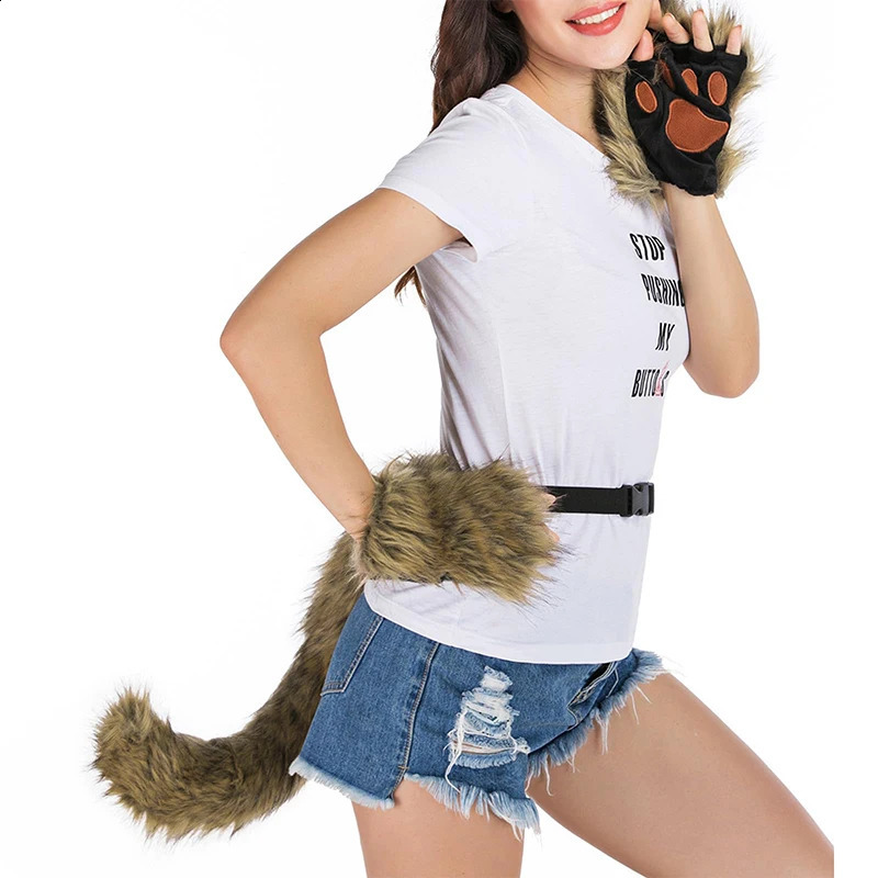 3 piecesset Halloween Carnival costume animal tail fox mask gloves animation exhibition roleplaying outdoor party 240923