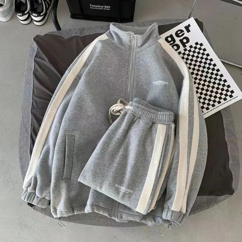 Joggers Sports Suit Mens Spring Autumn Cardigan Sweatshirt Casual Sweatpants Preppy Stripe Twopiece Unisex Tracksuits 240923
