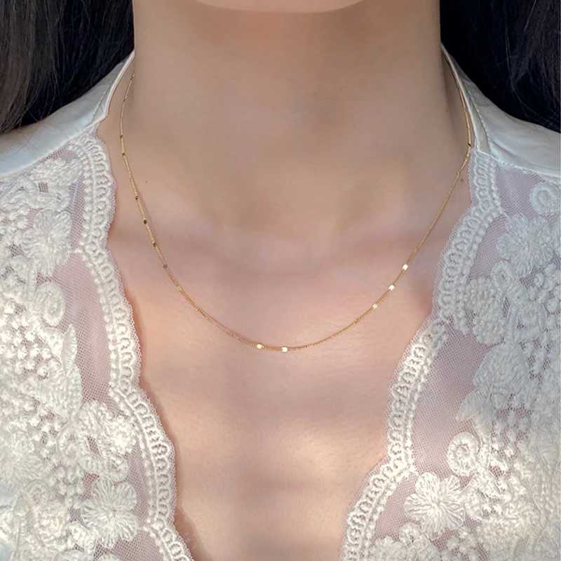 925 sterling silver sparkling new necklace with round edge chain simple bare chain Mtifunctional womens jewelry party gift Y240924