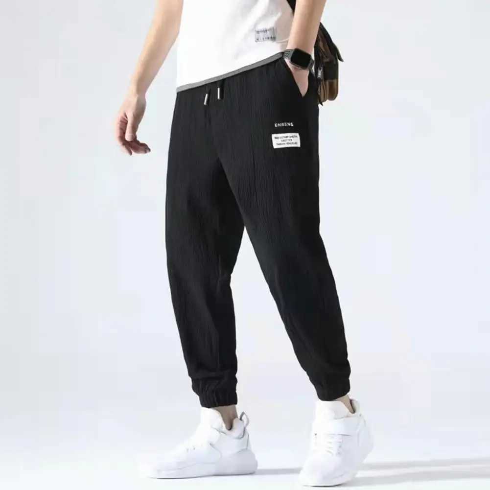 Summer New Ice Silk Mens Ankle-banded Outdoor Elastic Breathable Straight Leg Sweatpants Casual Pants Z260315