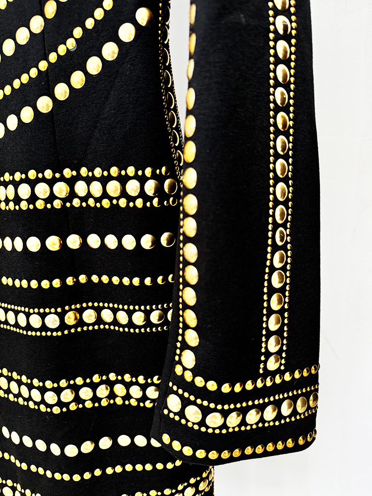 828 XXL 2024 Runway Dress Spring Summer Dress Crew Neck Beads Brand Same Style Empire Black Long Sleeve Womens Dress Fashion High Quality O