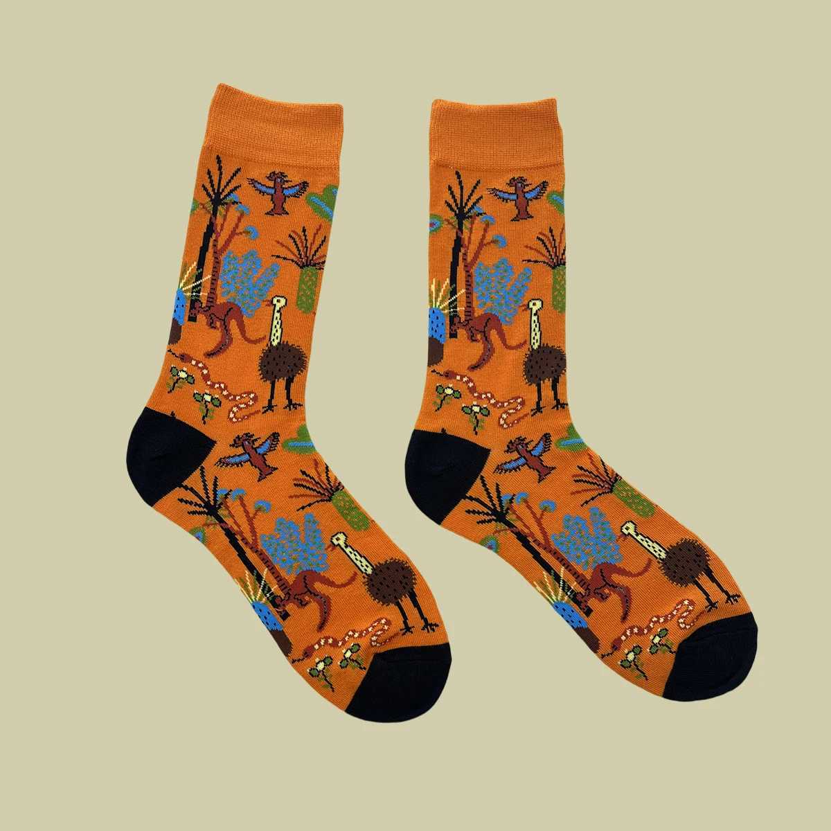 1 Pair Original Forest Animal World Pattern PatternFashion Trend Mens Mid-Calf Socks Suit In All SeasonsX240923