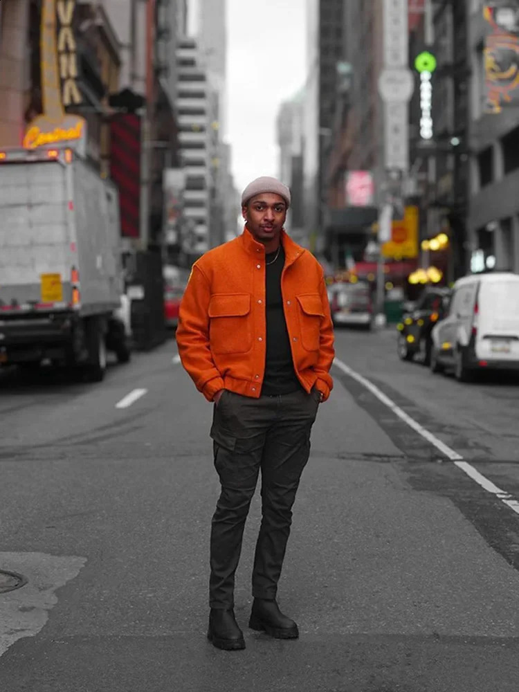 Trendy Pocket Single Breasted Men Jacket Autumn Turn Down Collar Long Sleeve Casual Warm Coat Mens Chic Solid Outwear 240912