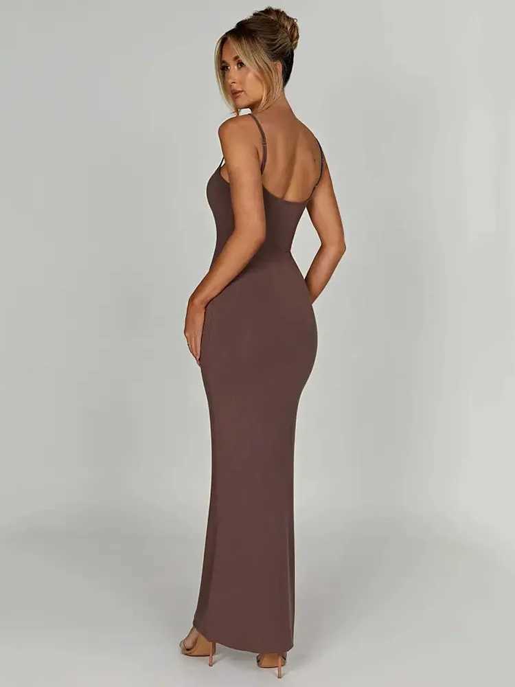 Article Sexy spaghetti strap backless tight fitting womens Maxi dress ultra-thin elegant party club women Vesidos solid Strt evening dress CL240924