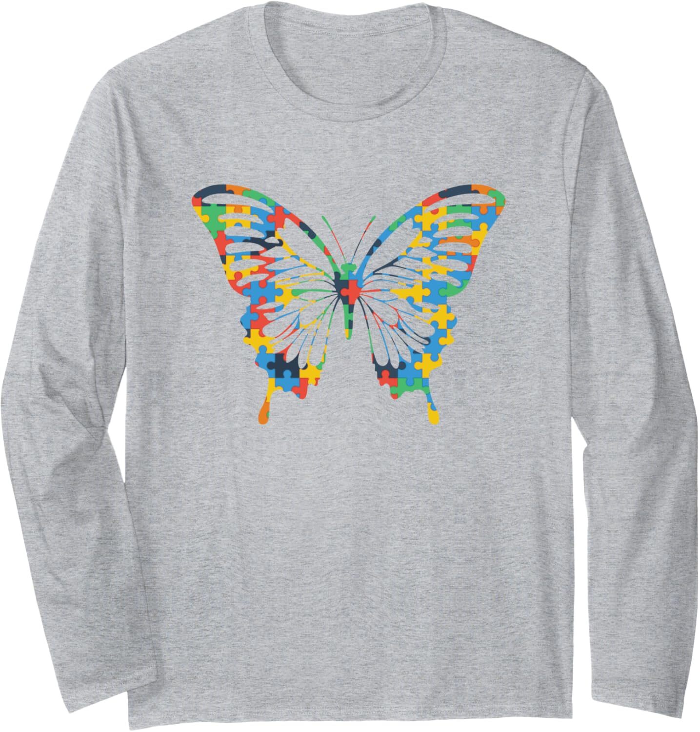 Long Sleeve Shirts for Men sweatshirt Butterfly Autism Awareness Amazing Puzzle Gift Long Sleeve Tee Streetwear Casual tops clothes