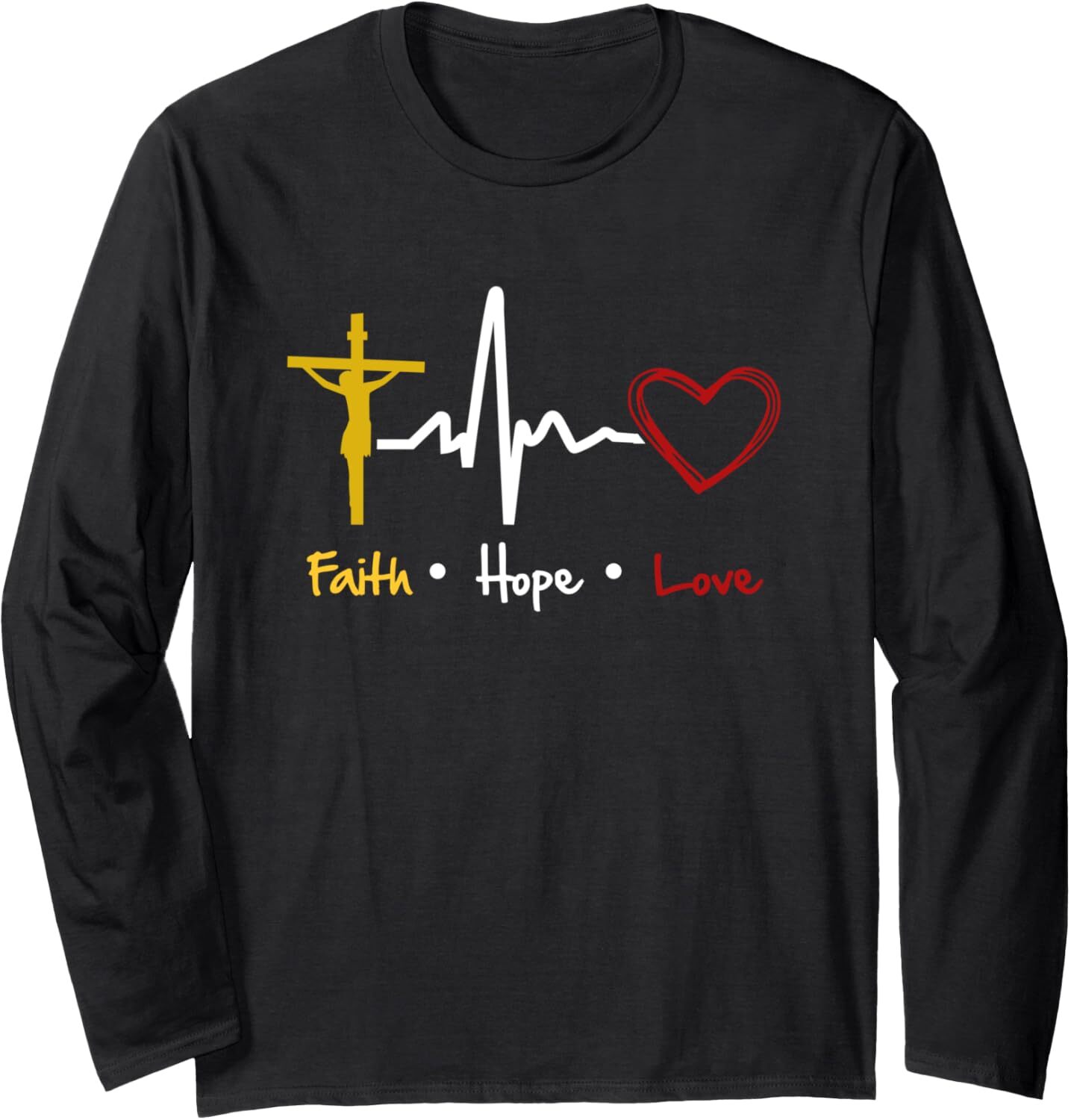 Long Sleeve Shirts for Men sweatshirt Colorful Faith Hope Love Heartbeat Of Jesus Cross Heart Rate Long SleeveTee Streetwear Casual tops clothes