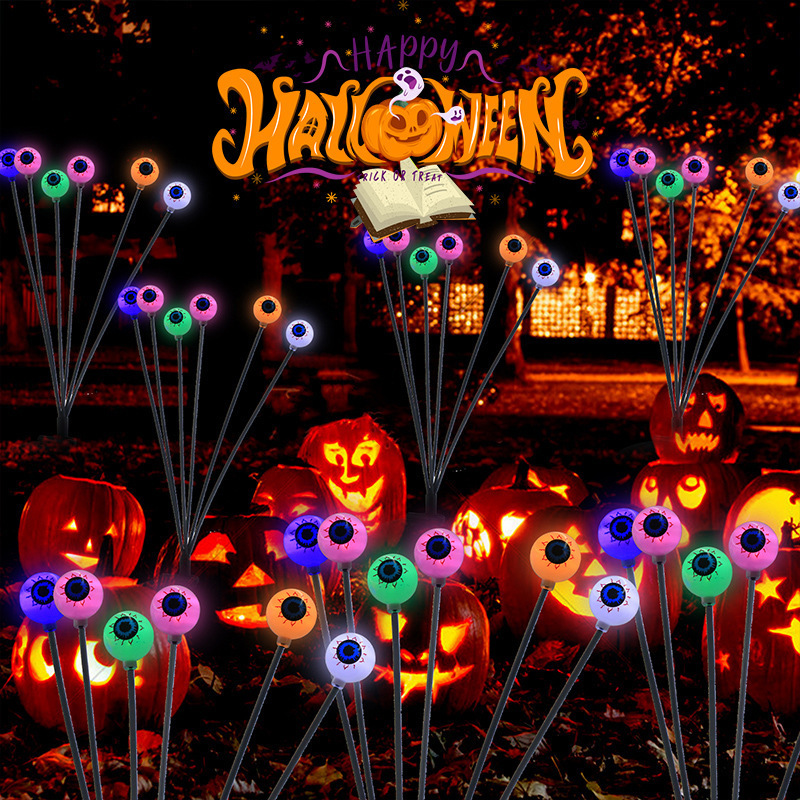 Solar Halloween Ghost Eye LED String Lights Ground Plug Lights Outdoor Patio Festival Ambient Lights Firefly Eyeball Lights
