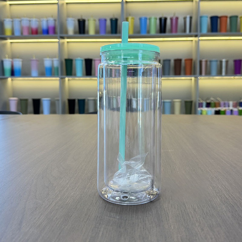 20oz Plastic Snow Globe Tumbler Acrylic Mason Jar with hole and plug 500ml Clear Mason Can PP Drinking Cup