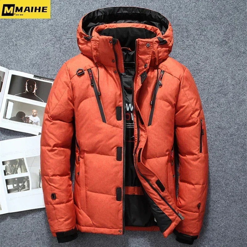 -20 Degree Winter Mens White Duck Down Jacket Thicken Warm Snow Coat Male Hooded Windbreaker Down Parkas Outerwear Sportswear 240912
