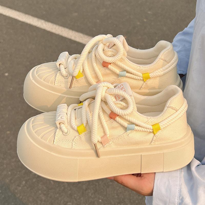 White for women 2024 new summer and autumn thick soled canvas shell toe shoes, ins trendy versatile board shoes
