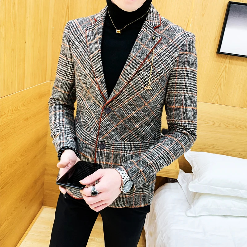 Clothing Men Plaid Spring Casual Business Suit/Male High Quality Cotton Slim Fit Blazers Jackets/Man Tuxedo coat S-4XL 240914