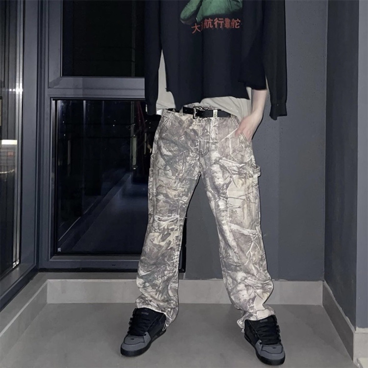 Men's Jeans Resin Leaf Camouflage Torn Loose Work Pants Sweat Men And Women Casual Ripped Pants Hip-hop Streetwear