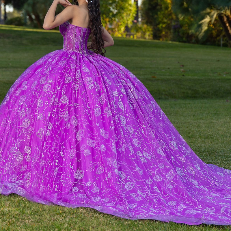 Lavender Princess Quinceanera Dresses Off the Shoulder Ball Gown Sweet 16 Dress Sequin Appliques Lace Beads Tull Vestidos De 15 Anos