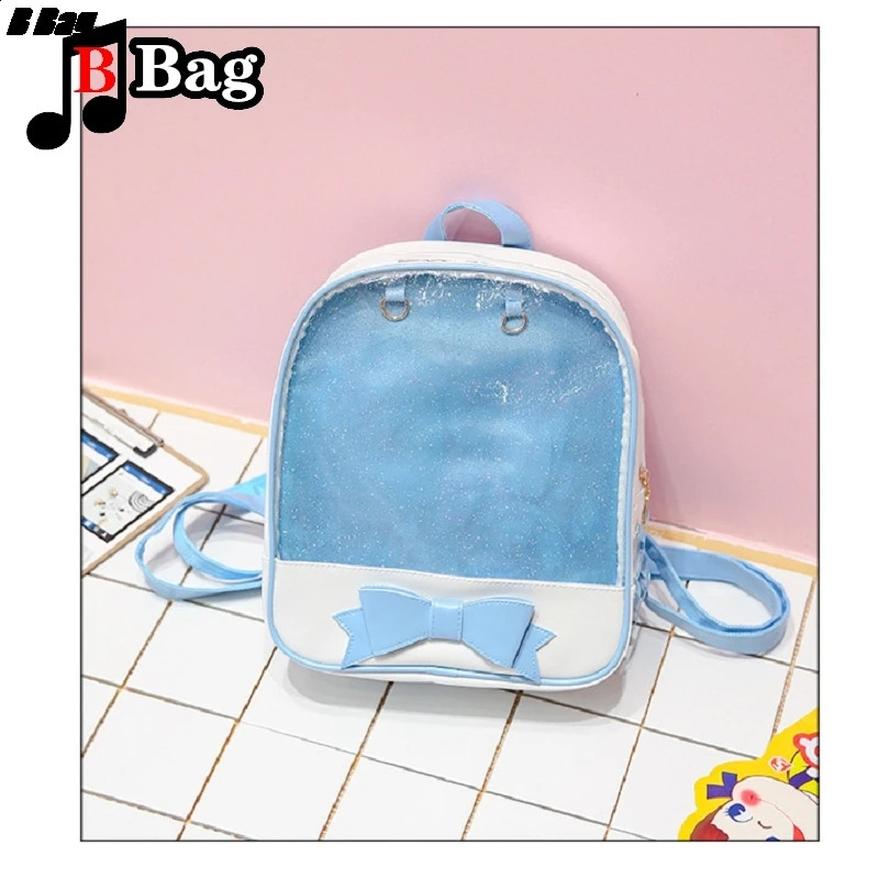 Cute Girl Printed Bow Transparent Backpack Korean Version Student High Capacity ITA Bag Handbag Jelly School 240724