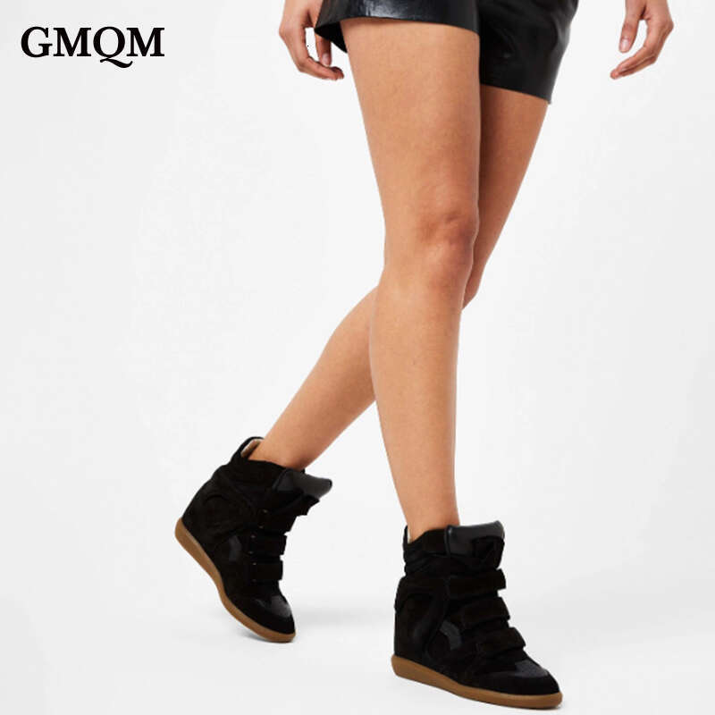 Women's Fashion 2025 New High Heel Ankle Boots Round Toe Sneakers Flat Wedge High-Top Casual Black Sports Shoes